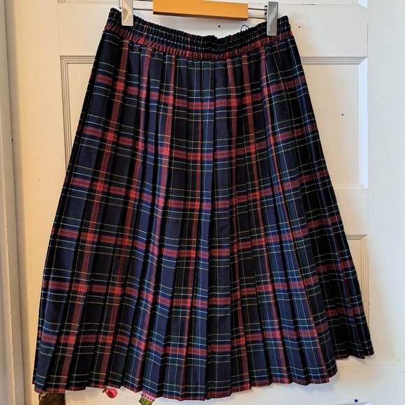 🇨🇦 Vintage Plaid Pleated Midi Skirt Blue Green | Elastic Waist | Size 14 - Picture 5 of 9